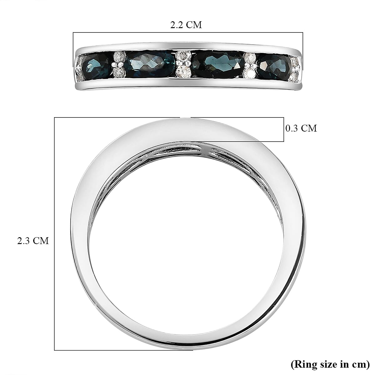 9K White Gold Monte Belo Indicolite and Diamond Half Eternity Band Ring 1.00 Ct.