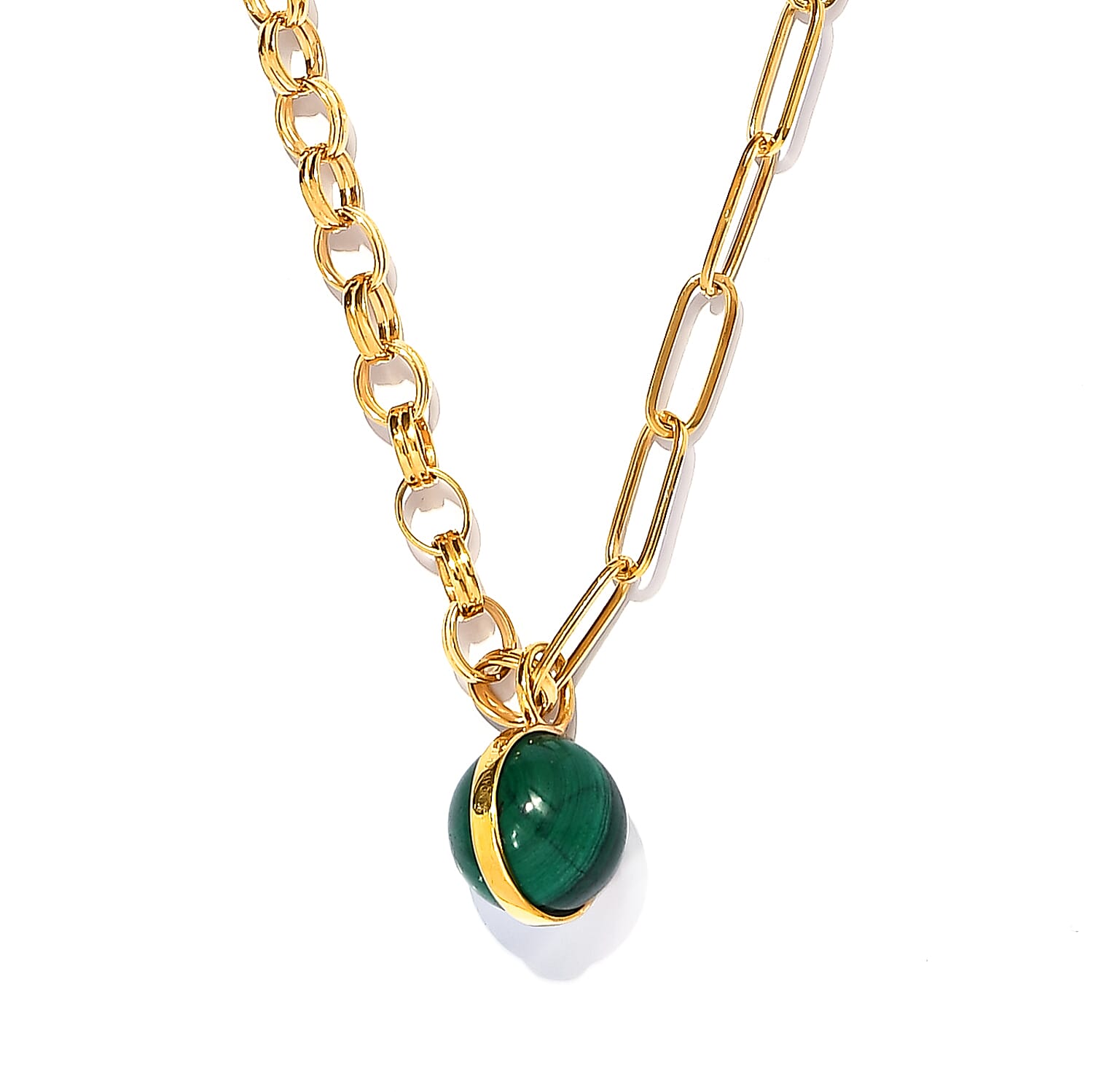 Sundays Child - Malachite Necklace (Size - 20) in 14K Gold Overlay Sterling Silver 6.53 Ct, Silver Wt. 14.99 Gms