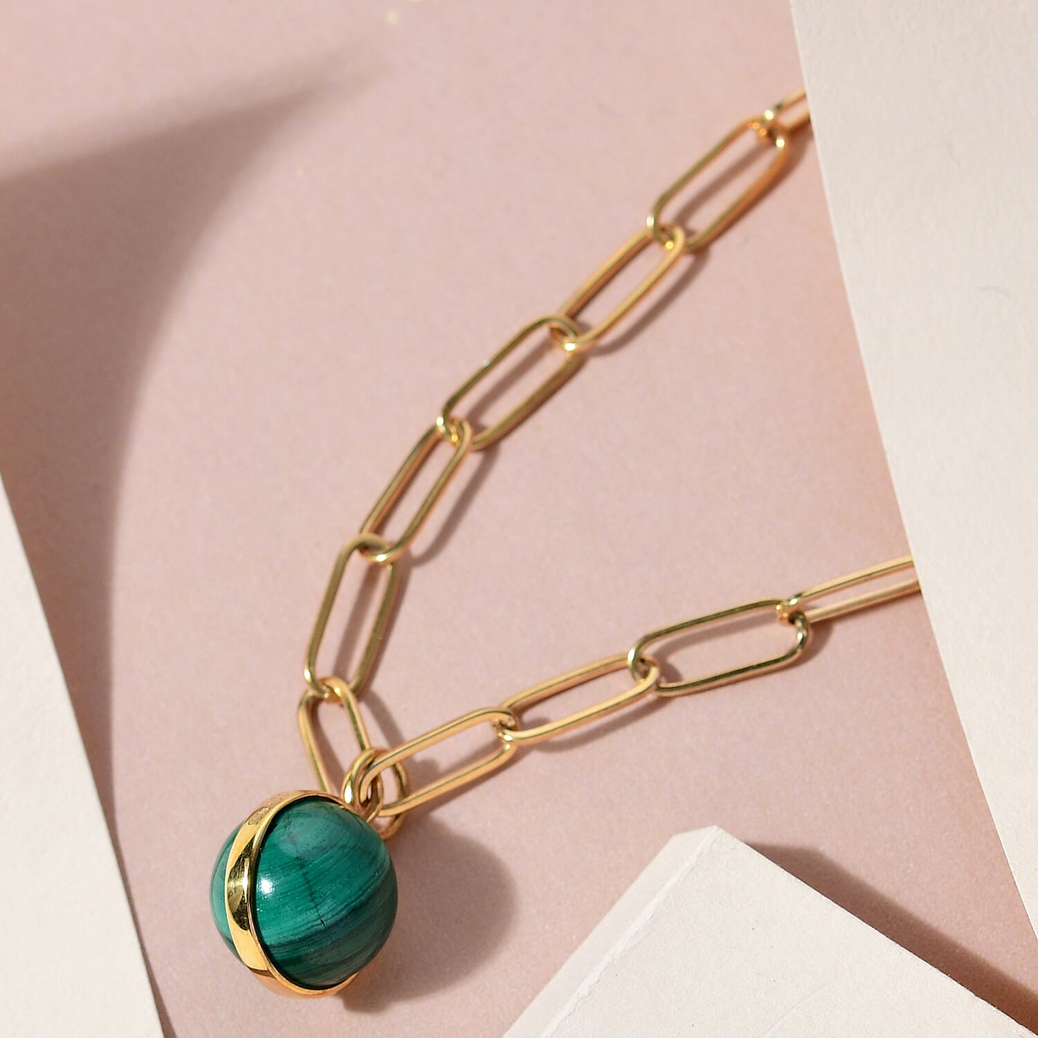Sundays Child - Malachite Necklace (Size - 20) in 14K Gold Overlay Sterling Silver 6.53 Ct, Silver Wt. 14.99 Gms