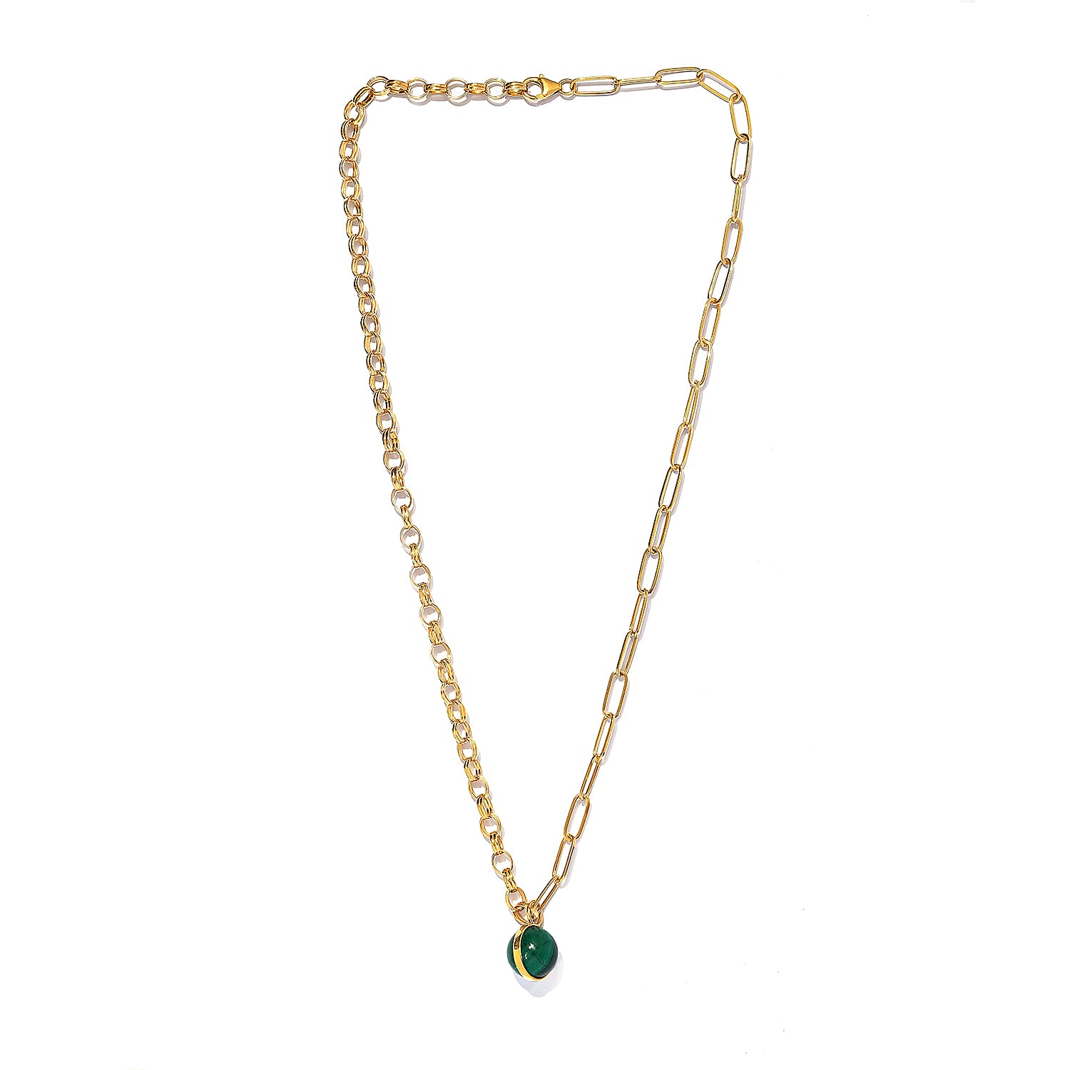 Sundays Child - Malachite Necklace (Size - 20) in 14K Gold Overlay Sterling Silver 6.53 Ct, Silver Wt. 14.99 Gms