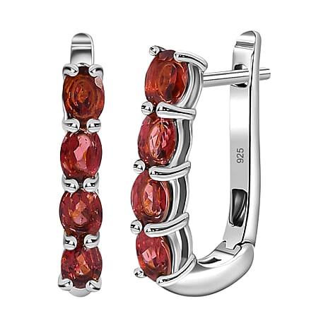 Mozambique Garnet Hoop Earrings With Clasp in Platinum Overlay Sterling Silver 1.80 Ct.