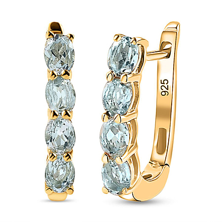 Aquamarine March Birthstone Hoop Earrings in Sterling Silver with 18K Vermeil Yellow Gold