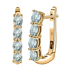 Aquamarine March Birthstone Hoop Earrings in Sterling Silver with 18K Vermeil Yellow Gold