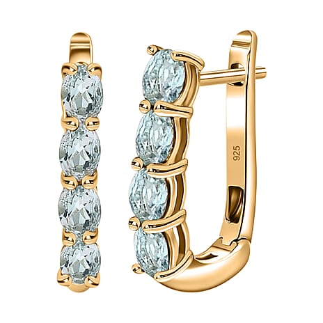 Aquamarine Hoop Earrings in 18K Vermeil Yellow Gold Plated in Sterling Silver 1.22 Ct.