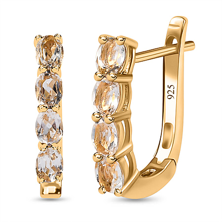 White Topaz April Birthstone Hoop Earrings in Sterling Silver with 18K Vermeil Yellow Gold