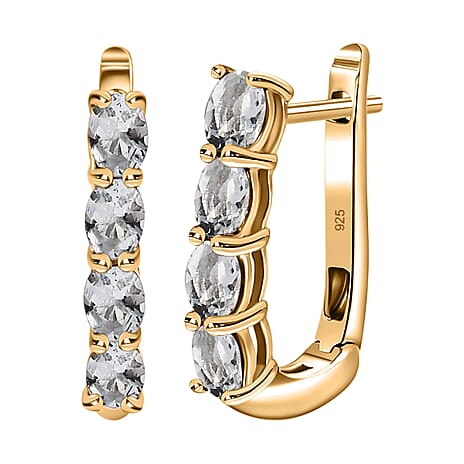 White Topaz Hoop Earrings with Clasp in 18K Vermeil Yellow Gold Plated Sterling Silver 1.70 Ct.
