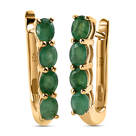 Emerald May Birthstone Hoop Earrings in Sterling Silver with 18K Vermeil Yellow Gold