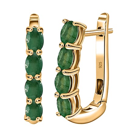 Emerald May Birthstone Hoop Earrings in Sterling Silver with 18K Vermeil Yellow Gold