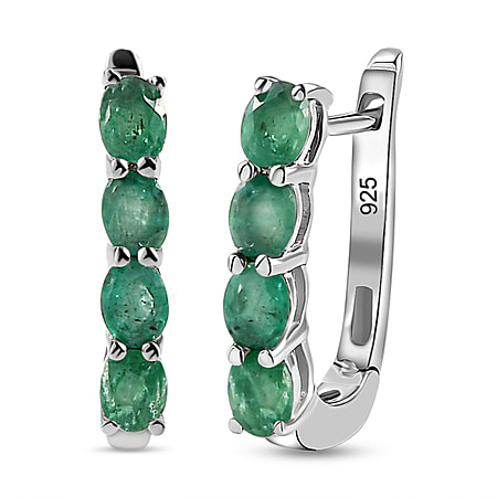 Emerald May Birthstone Hoop Earrings in Sterling Silver with Platinum Plated