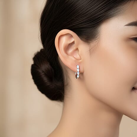 Rainbow Moonstone Hoop Earrings with Clasp in Platinum Overlay Sterling Silver 2.00 Ct.