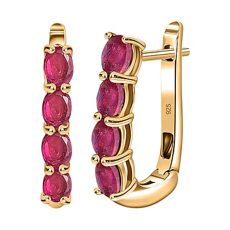 African Ruby July Birthstone Hoop Earrings in Sterling Silver with 18K Vermeil Yellow Gold