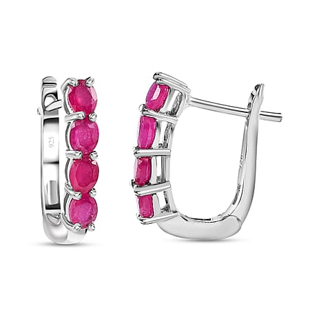 Ruby July Birthstone Hoop Earrings in Sterling Silver with Platinum Plated