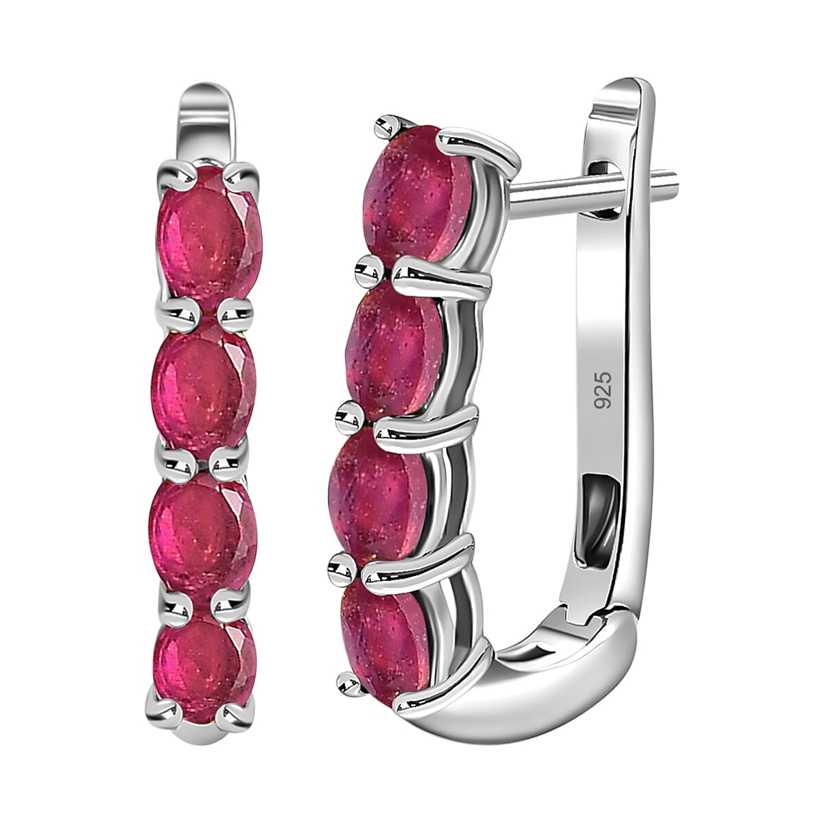 African Ruby Hoop Earrings (with Clasp) in Platinum Overlay Sterling Silver 2.11 Ct.