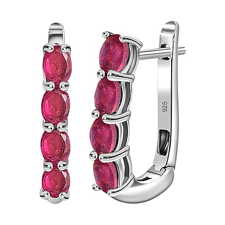 African Ruby Hoop Earrings (with Clasp) in Platinum Overlay Sterling Silver 2.11 Ct.