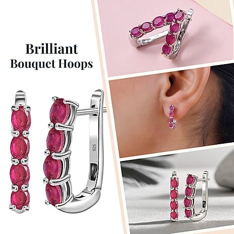 African Ruby Hoop Earrings (with Clasp) in Platinum Overlay Sterling Silver 2.11 Ct.