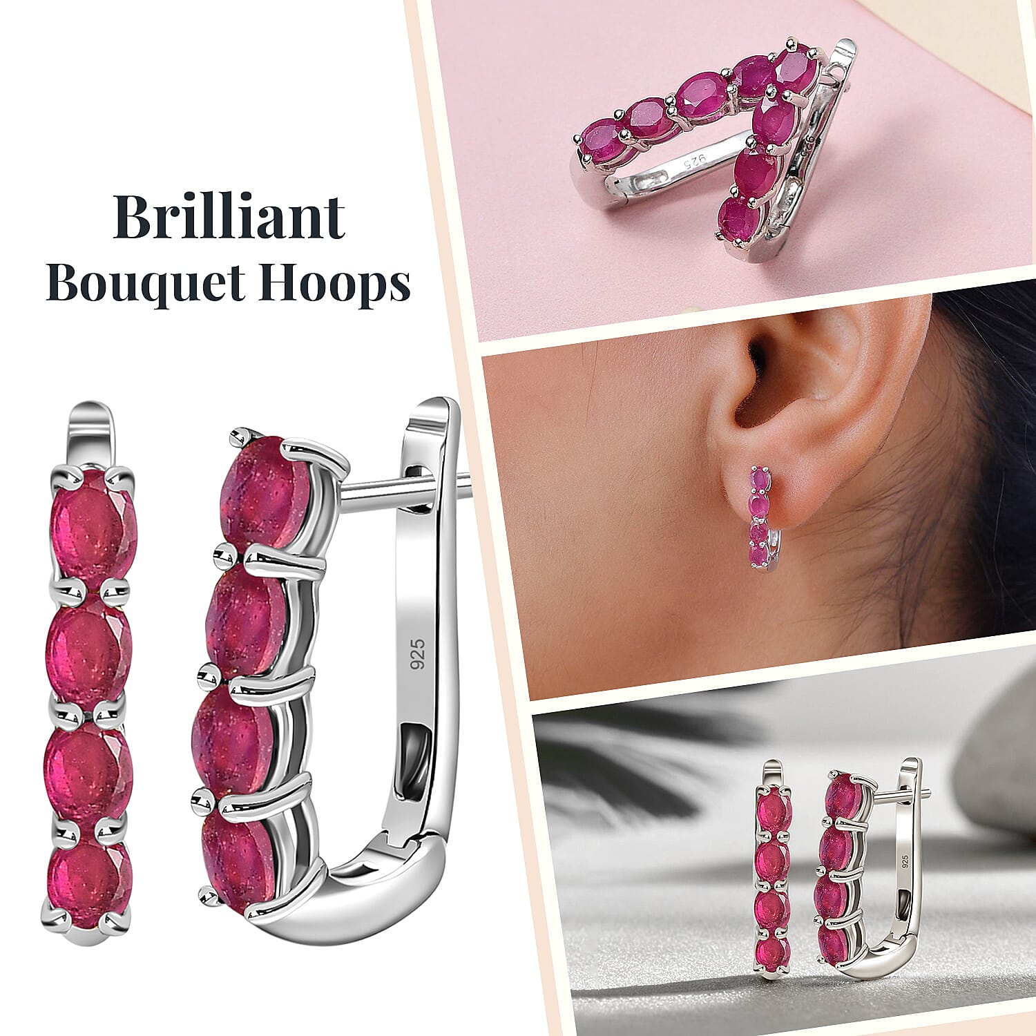African Ruby Hoop Earrings (with Clasp) in Platinum Overlay Sterling Silver 2.11 Ct.