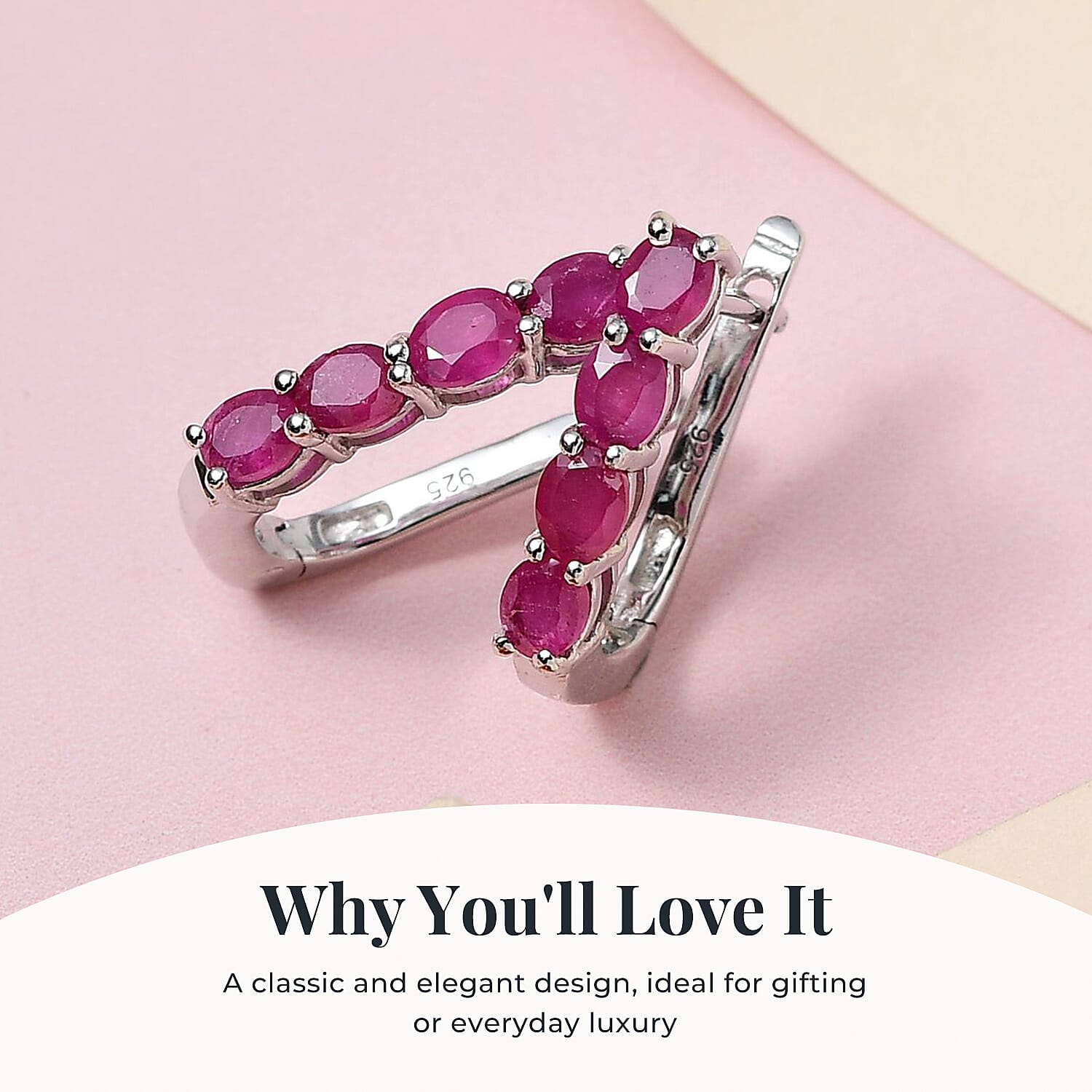 African Ruby Hoop Earrings (with Clasp) in Platinum Overlay Sterling Silver 2.11 Ct.