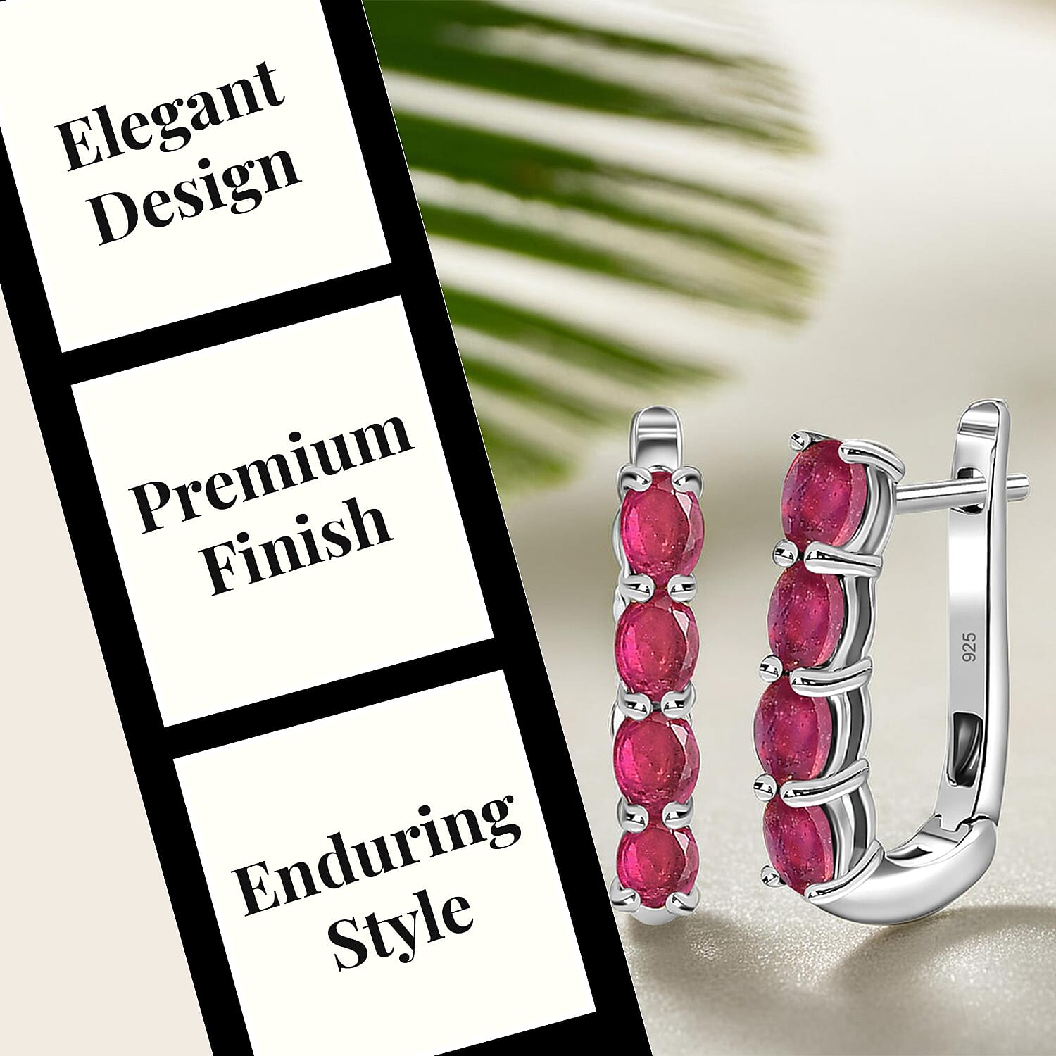 African Ruby Hoop Earrings (with Clasp) in Platinum Overlay Sterling Silver 2.11 Ct.