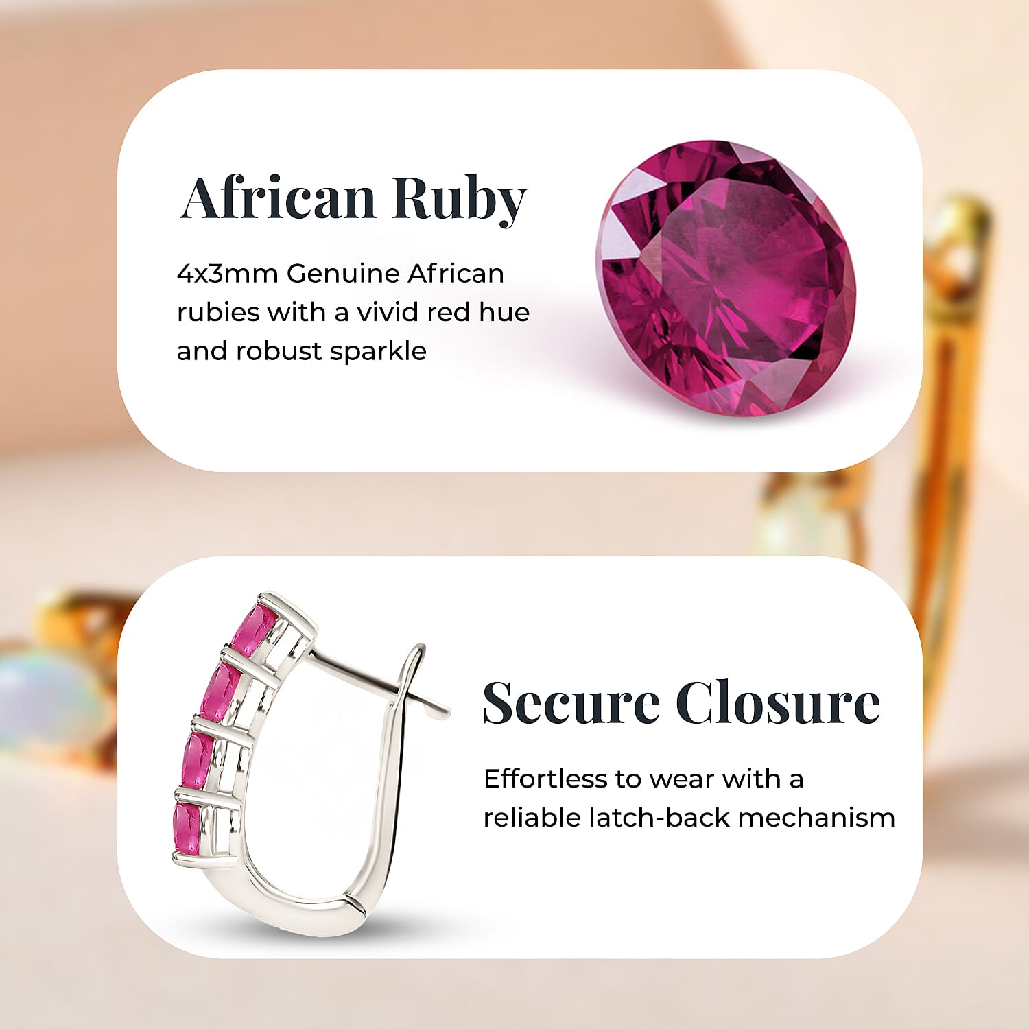 African Ruby Hoop Earrings (with Clasp) in Platinum Overlay Sterling Silver 2.11 Ct.