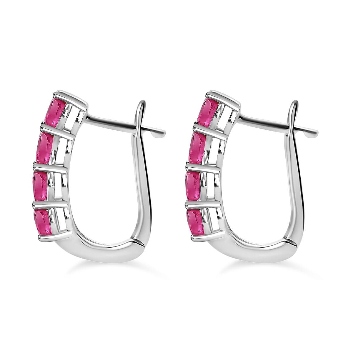 African Ruby Hoop Earrings (with Clasp) in Platinum Overlay Sterling Silver 2.11 Ct.