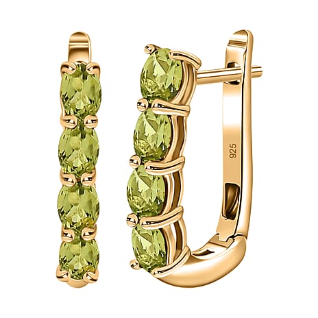Hebei Peridot Hoop Earrings with Clasp in 18K Vermeil Yellow Gold Plated Sterling Silver 1.60 Ct.