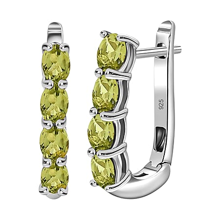 Peridot August Birthstone Hoop Earrings in Sterling Silver with Platinum Plated