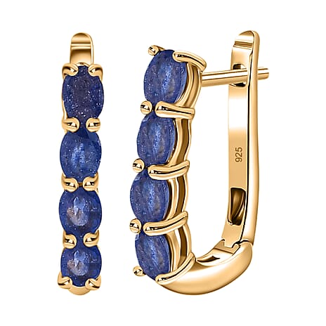 Masoala Sapphire (FF) Hoop Earrings with Clasp in 18K Vermeil Yellow Gold Plated Sterling Silver 2.01 Ct.