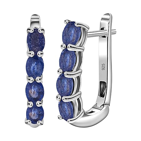 Sapphire September Birthstone Hoop Earrings in Sterling Silver with Platinum Plated