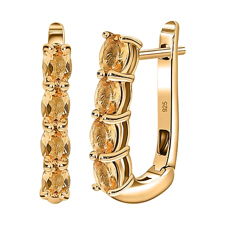 Citrine November Birthstone Hoop Earrings in Sterling Silver with 18K Vermeil Yellow Gold
