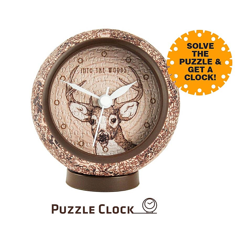 Pintoo Into the Woods Deer Pattern 3D Puzzle Clock with 145 Puzzle Pieces (Size 10x10x10.5cm)