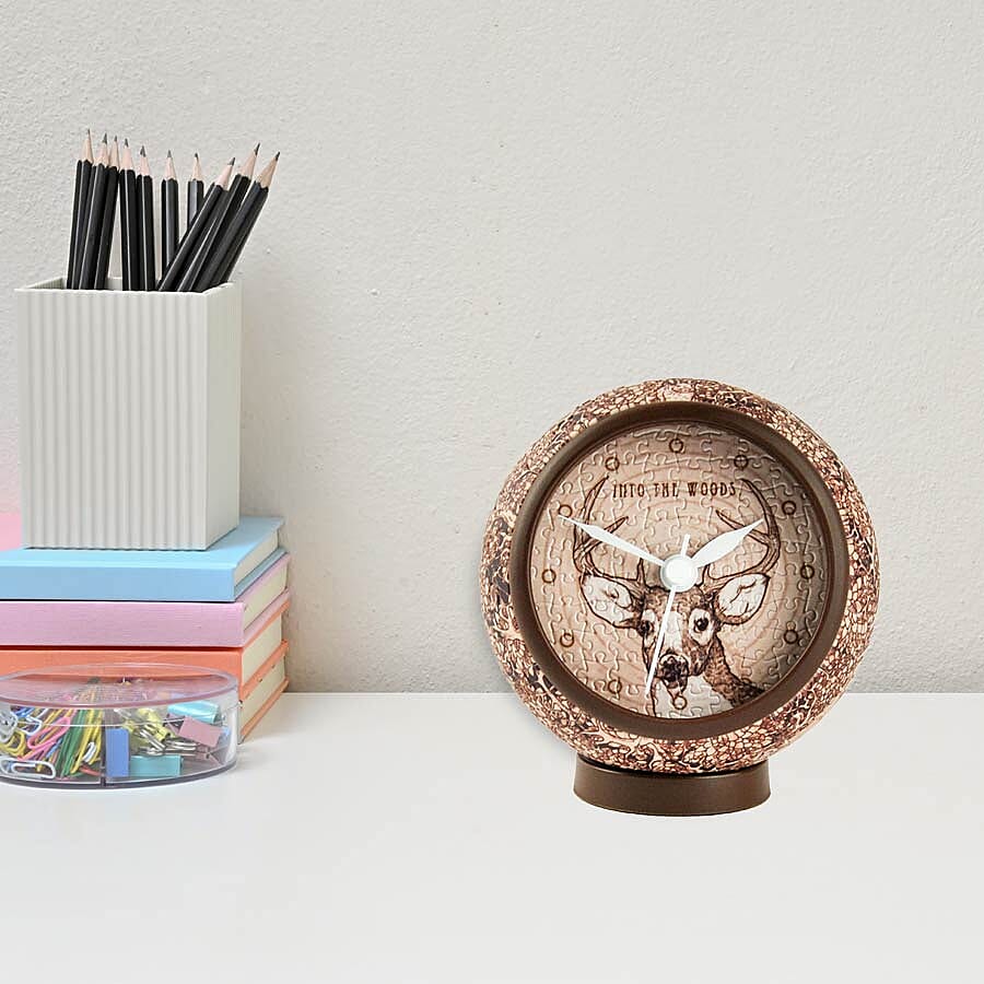 Pintoo Into the Woods Deer Pattern 3D Puzzle Clock with 145 Puzzle Pieces (Size 10x10x10.5cm)