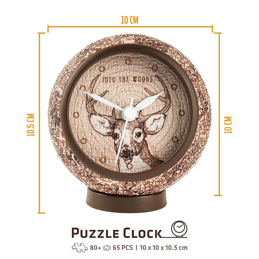 Pintoo Into the Woods Deer Pattern 3D Puzzle Clock with 145 Puzzle Pieces (Size 10x10x10.5cm)