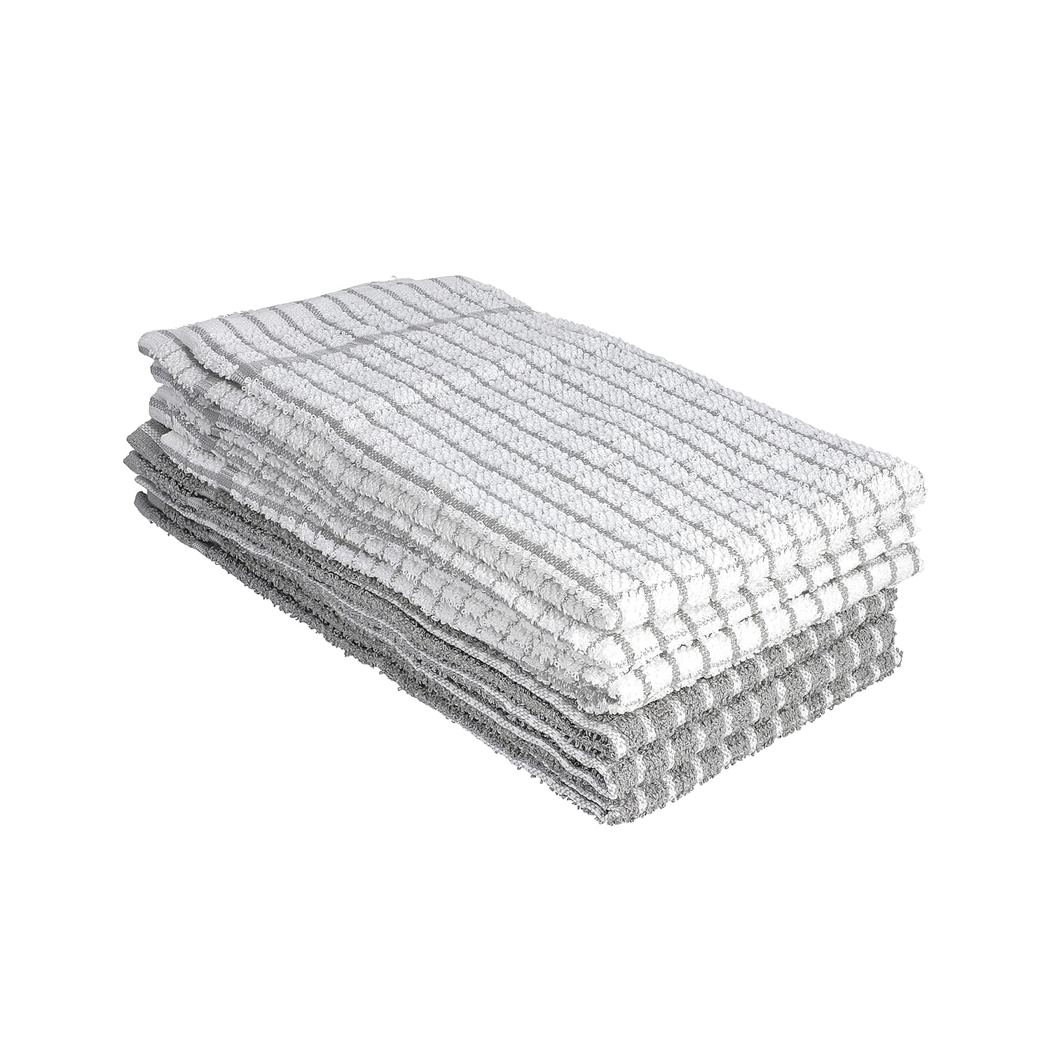 6 Piece Set- 100% Cotton White and Grey Checked Tea Towels (45Lx63Wcm)