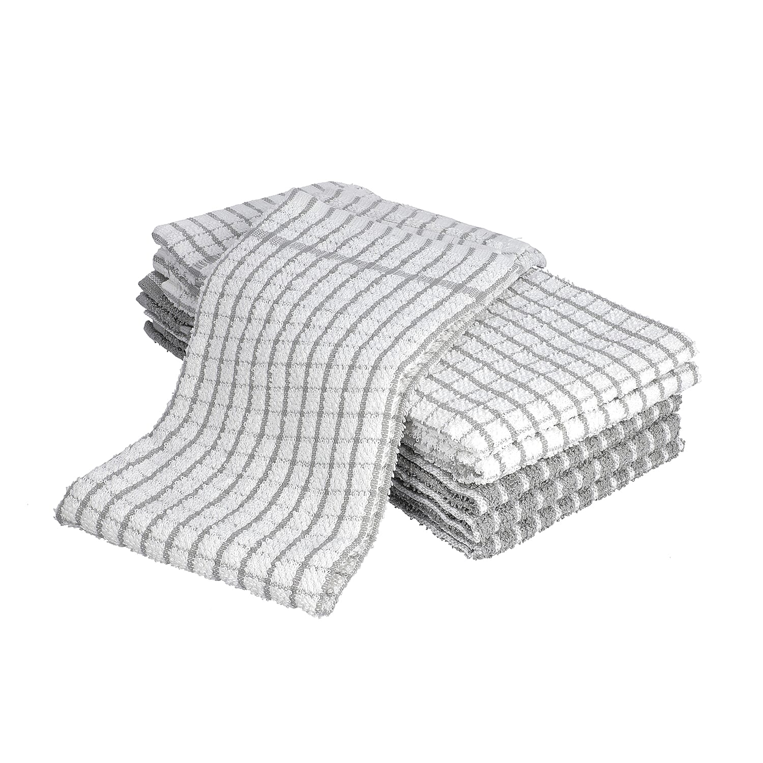 6 Piece Set- 100% Cotton White and Grey Checked Tea Towels (45Lx63Wcm)