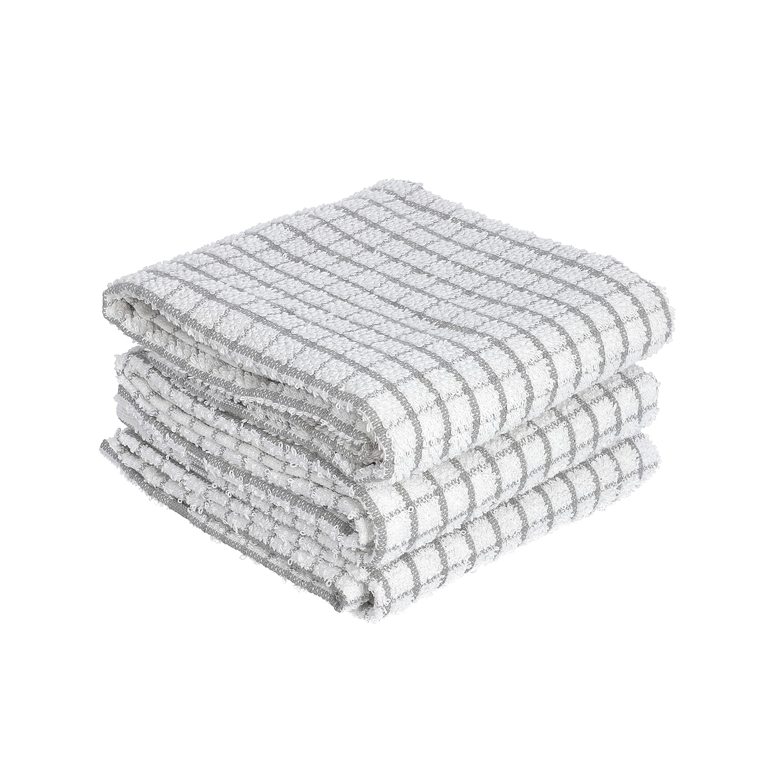 6 Piece Set- 100% Cotton White and Grey Checked Tea Towels (45Lx63Wcm)