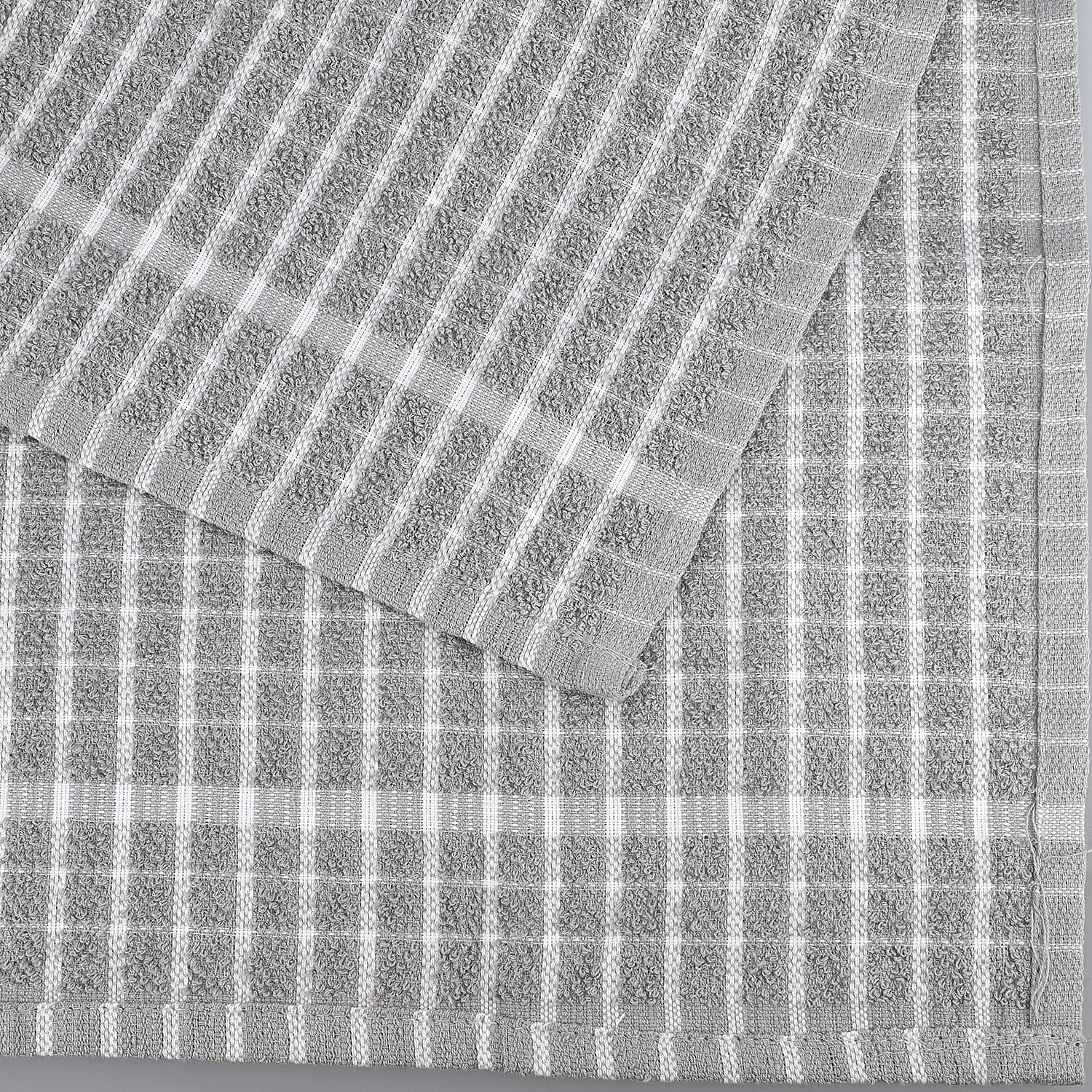 6 Piece Set- 100% Cotton White and Grey Checked Tea Towels (45Lx63Wcm)