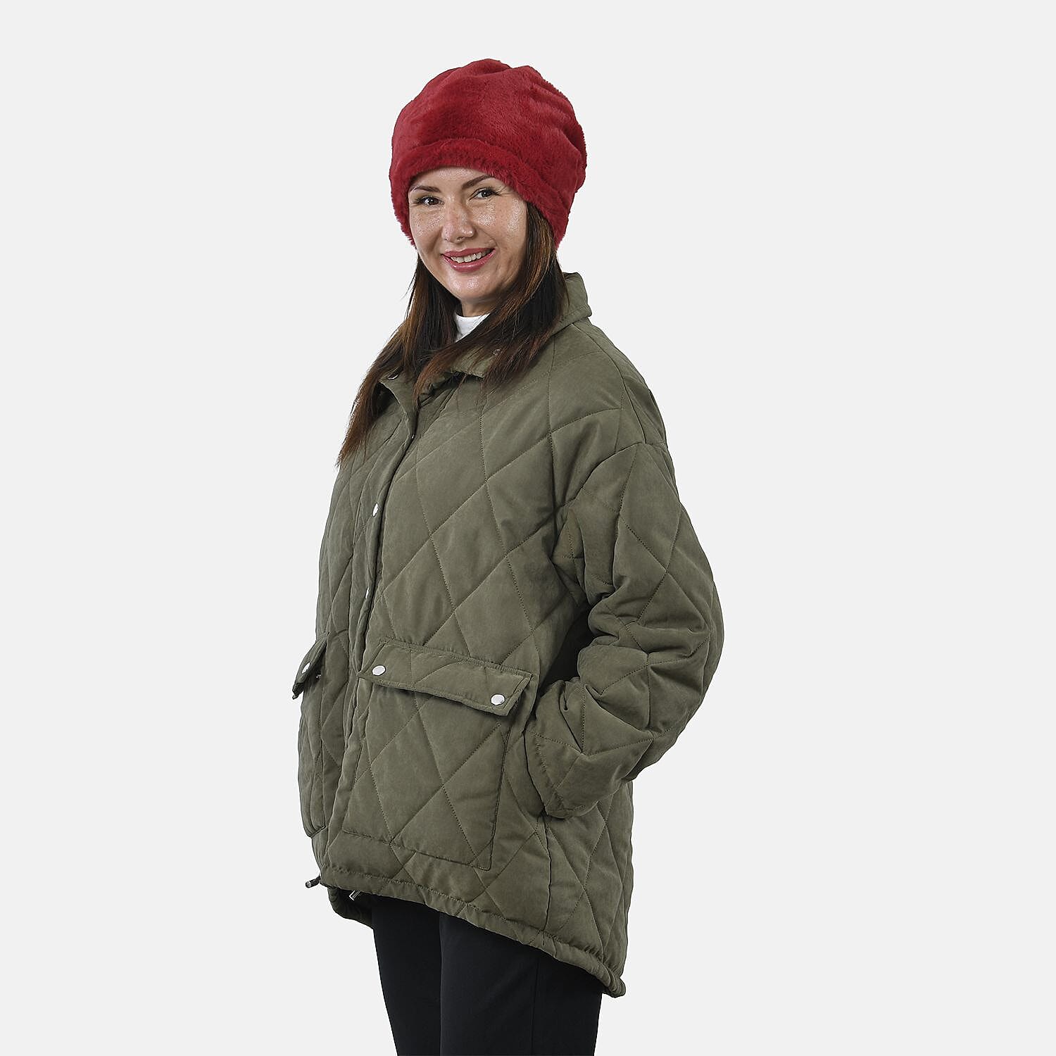 2 in 1 Infinity Faux Fur Scarf and Hat (Size 35x28 cm) - Burgundy