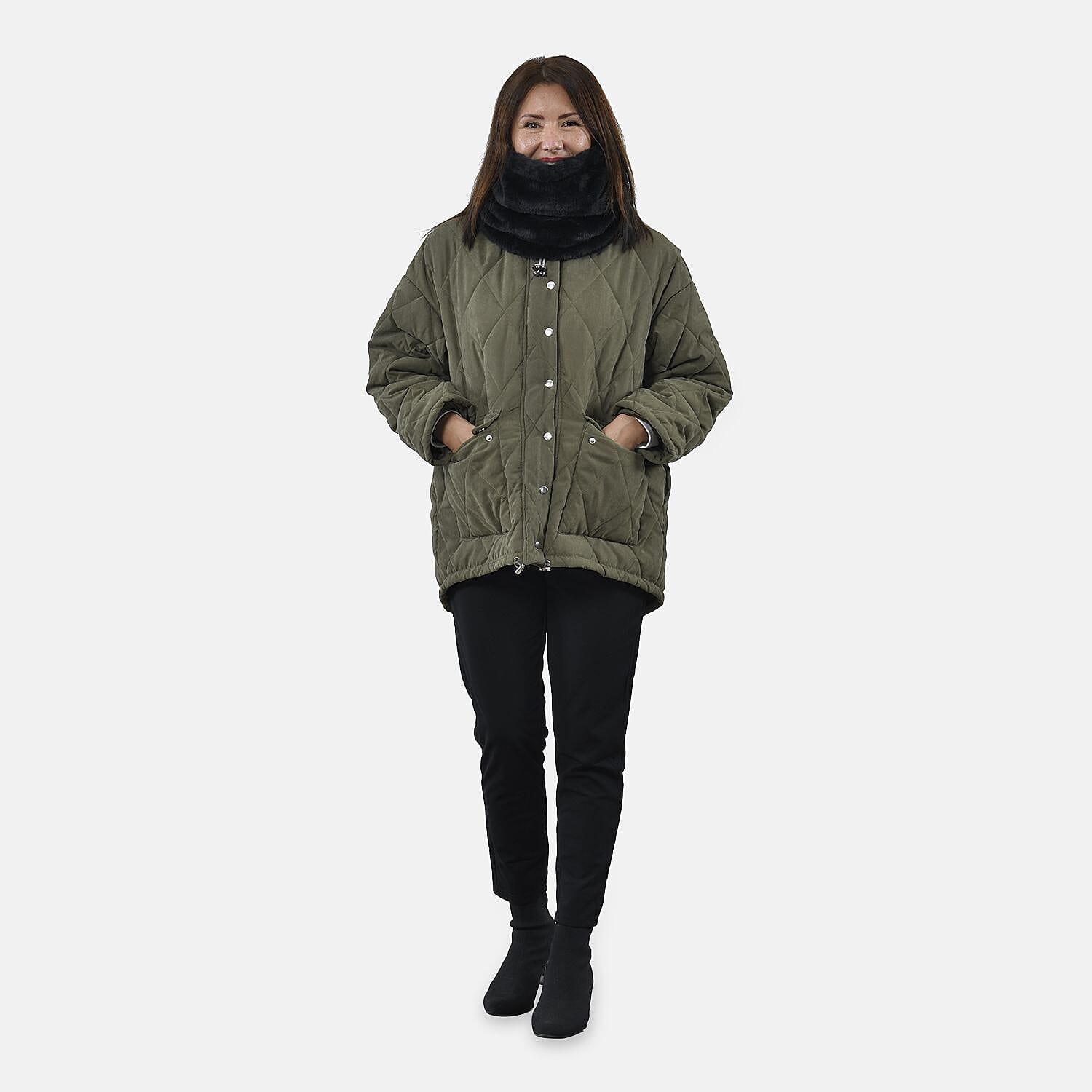 2 in 1 Infinity Faux Fur Scarf and Hat (Size 35x28 Cm) - Black