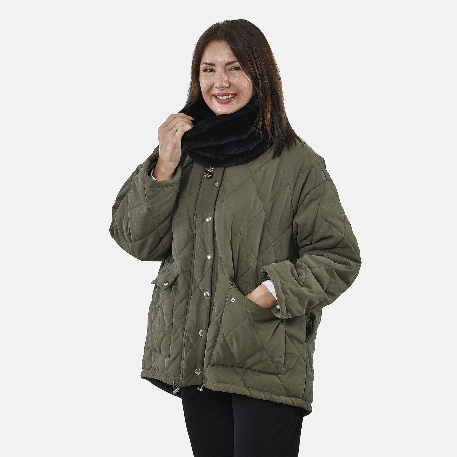 2 in 1 Infinity Faux Fur Scarf and Hat (Size 35x28 Cm) - Black