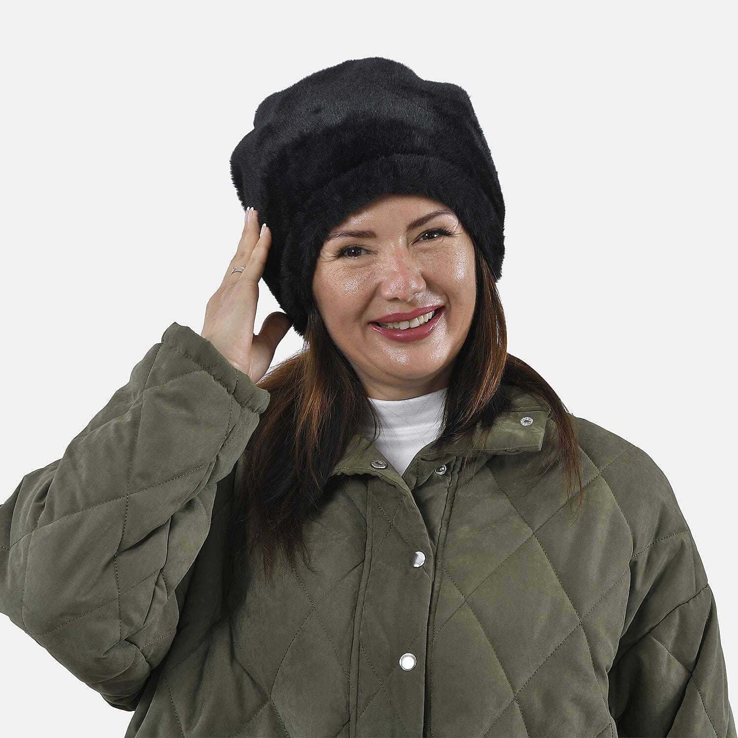 2 in 1 Infinity Faux Fur Scarf and Hat (Size 35x28 Cm) - Black