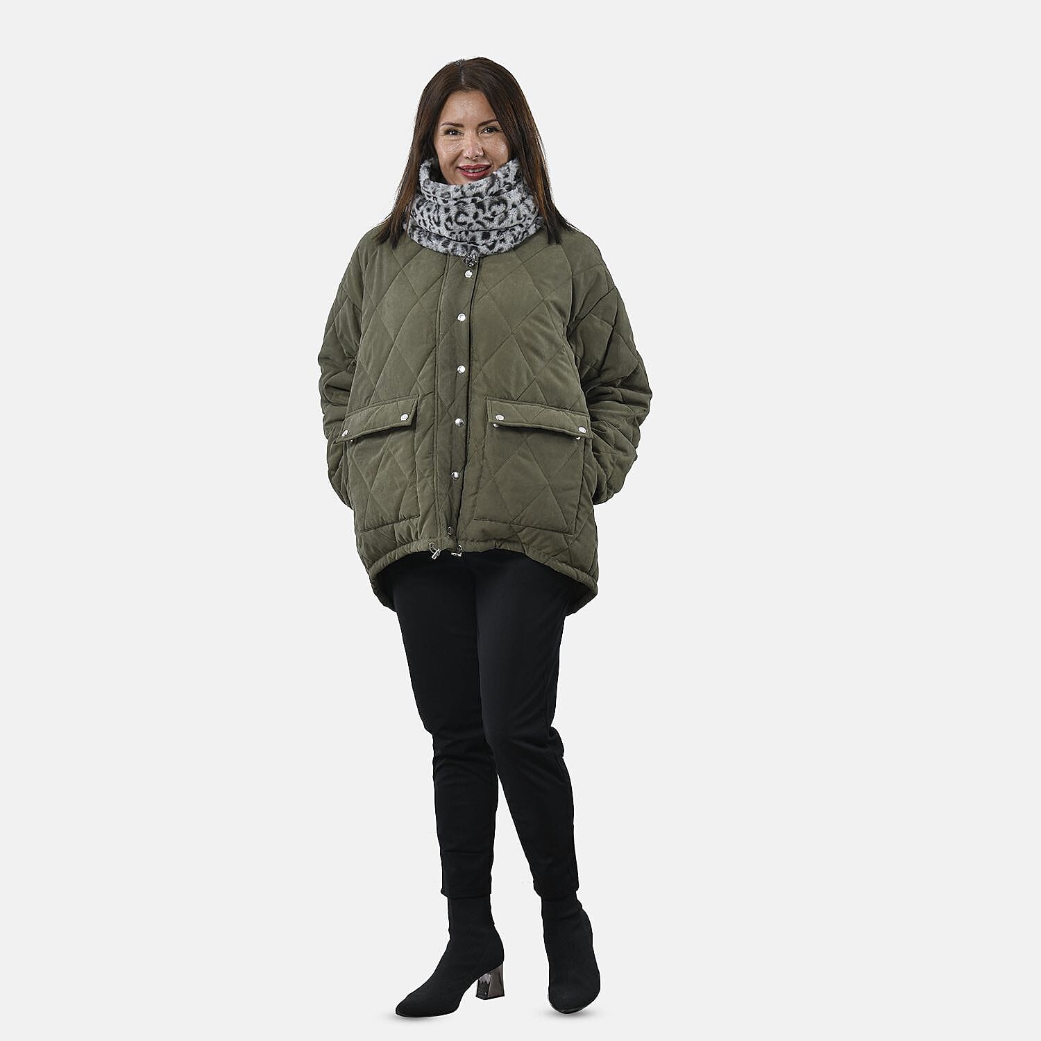 2 in 1 Infinity Leopard Pattern Scarf and Hat (Size 35x28 Cm) - Grey