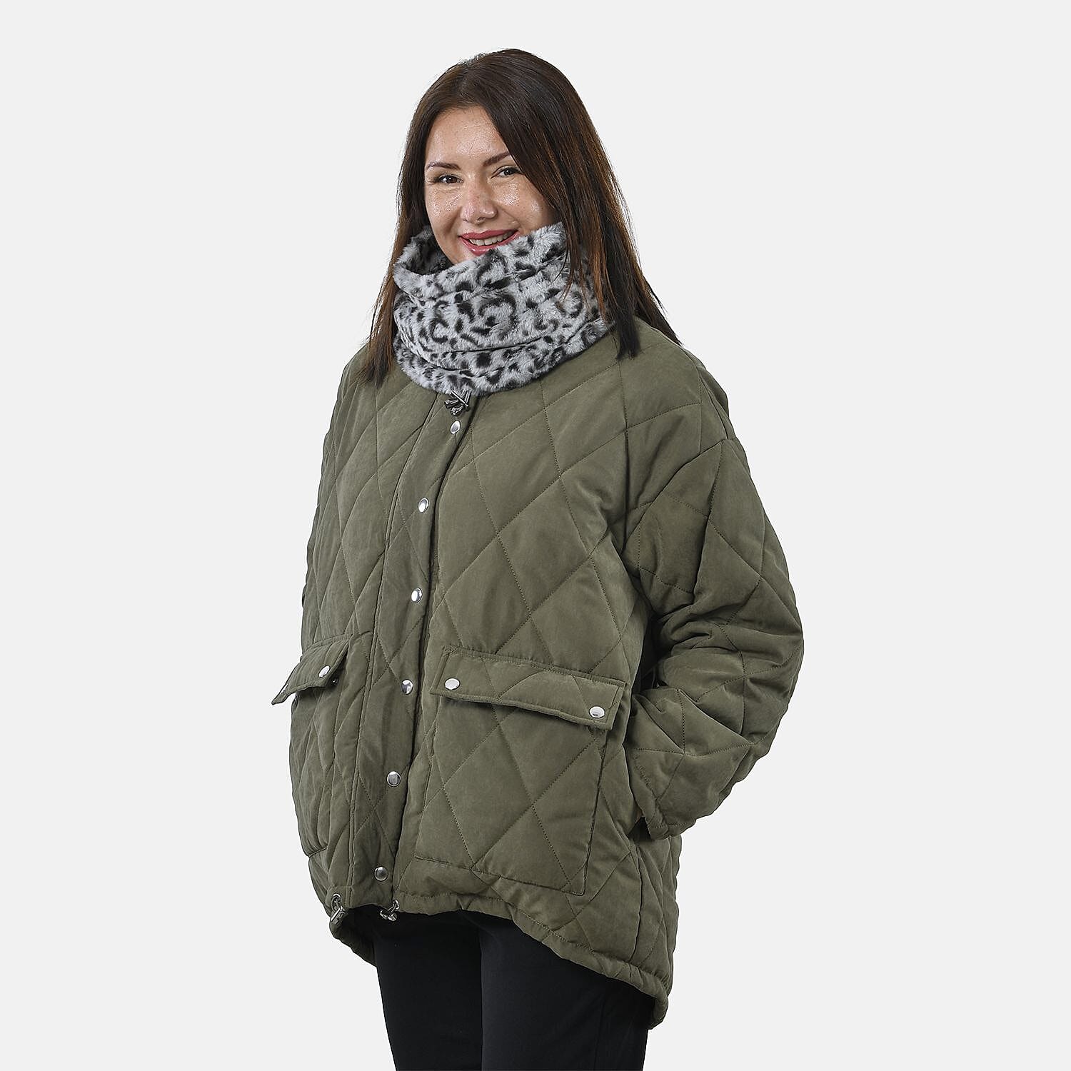 2 in 1 Infinity Leopard Pattern Scarf and Hat (Size 35x28 Cm) - Grey