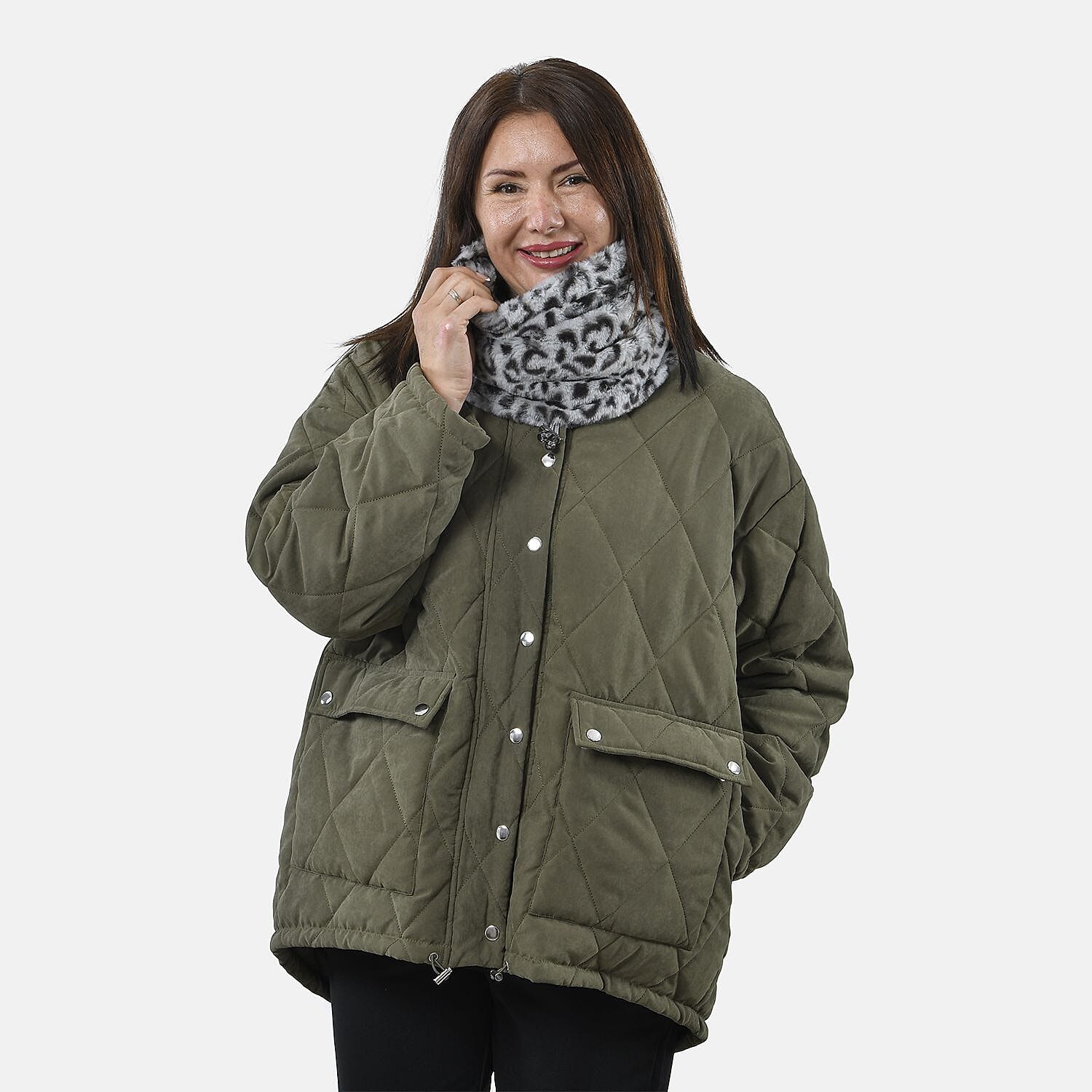 2 in 1 Infinity Leopard Pattern Scarf and Hat (Size 35x28 Cm) - Grey