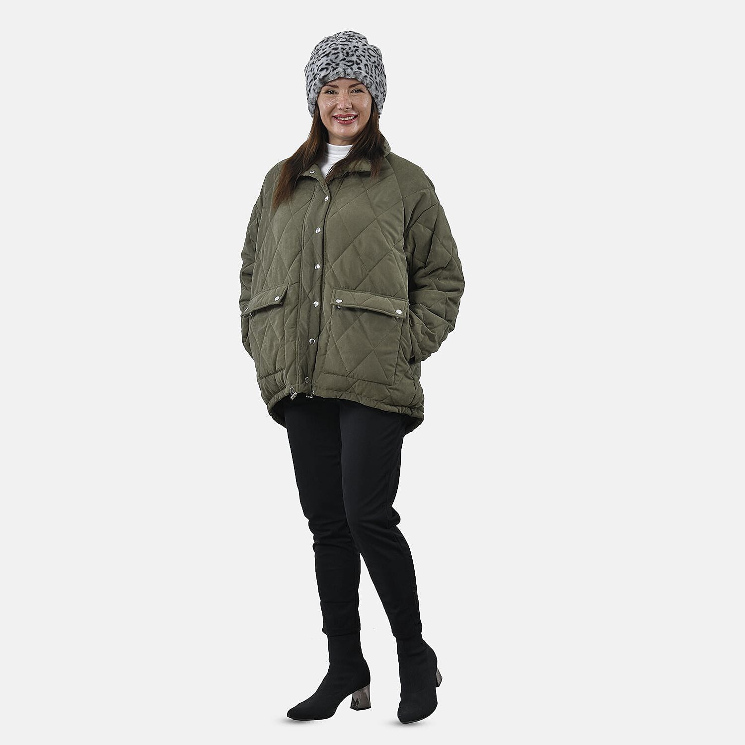 2 in 1 Infinity Leopard Pattern Scarf and Hat (Size 35x28 Cm) - Grey