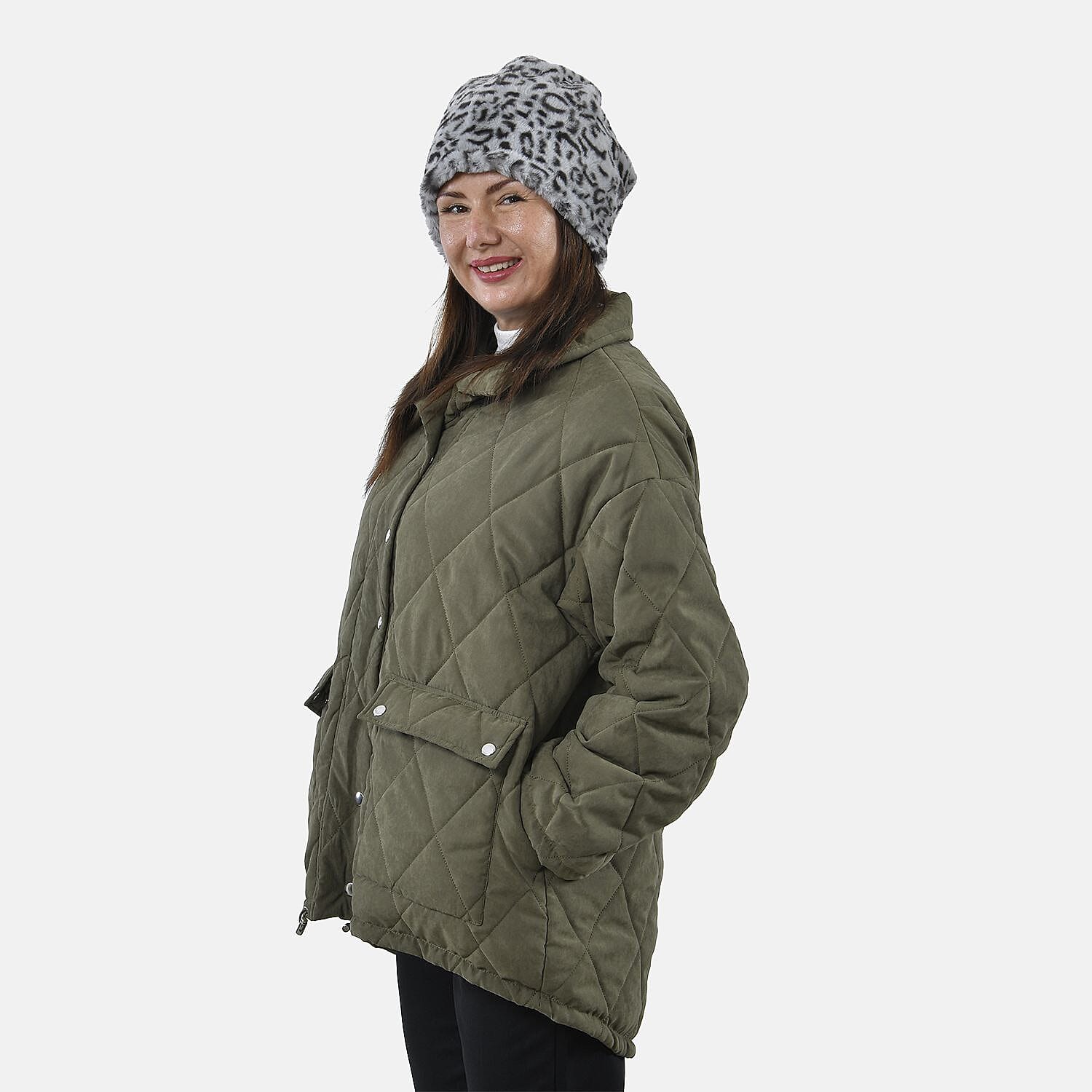 2 in 1 Infinity Leopard Pattern Scarf and Hat (Size 35x28 Cm) - Grey