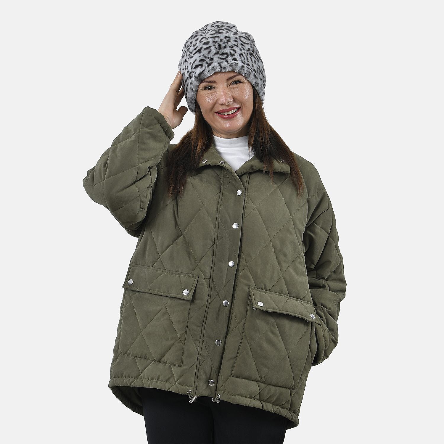 2 in 1 Infinity Leopard Pattern Scarf and Hat (Size 35x28 Cm) - Grey