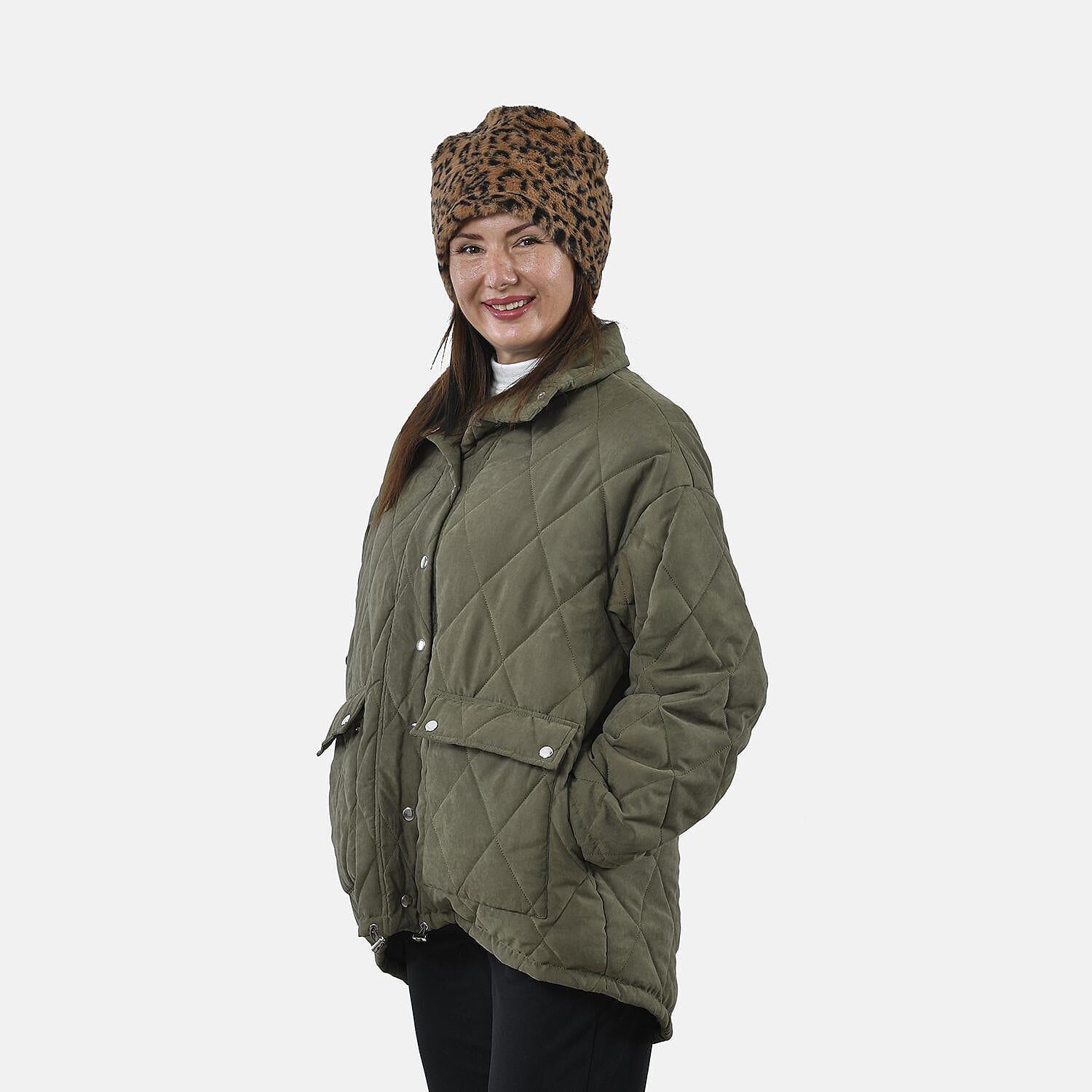 2 in 1 Infinity Leopard Pattern Faux Fur Scarf and Hat (Size 35x28 Cm) - Brown