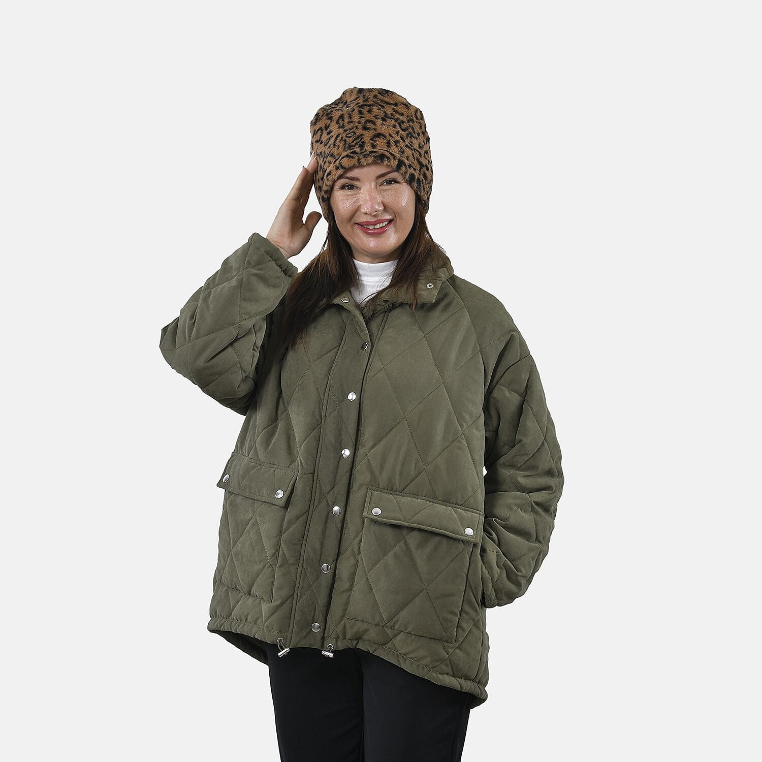 2 in 1 Infinity Leopard Pattern Faux Fur Scarf and Hat (Size 35x28 Cm) - Brown