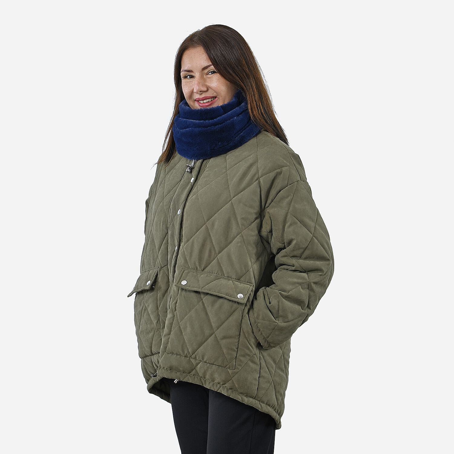 Faux Fur Snood with Drawstring (Size 35x28 Cm) - Navy