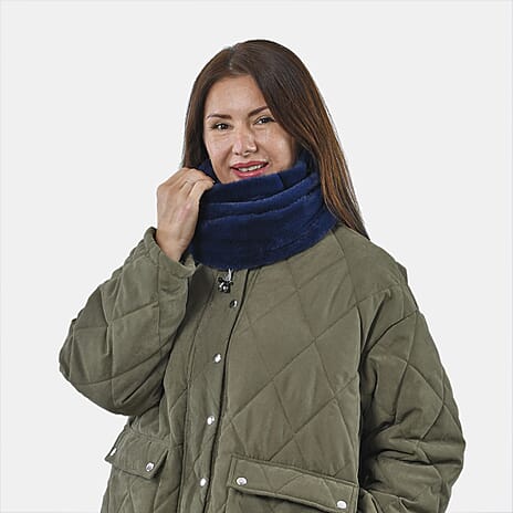 Faux Fur Snood with Drawstring (Size 35x28 Cm) - Navy